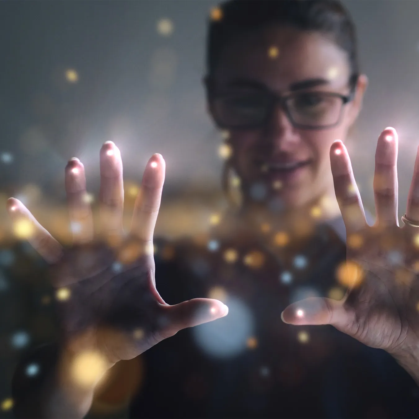 Person exploring an augmented reality system