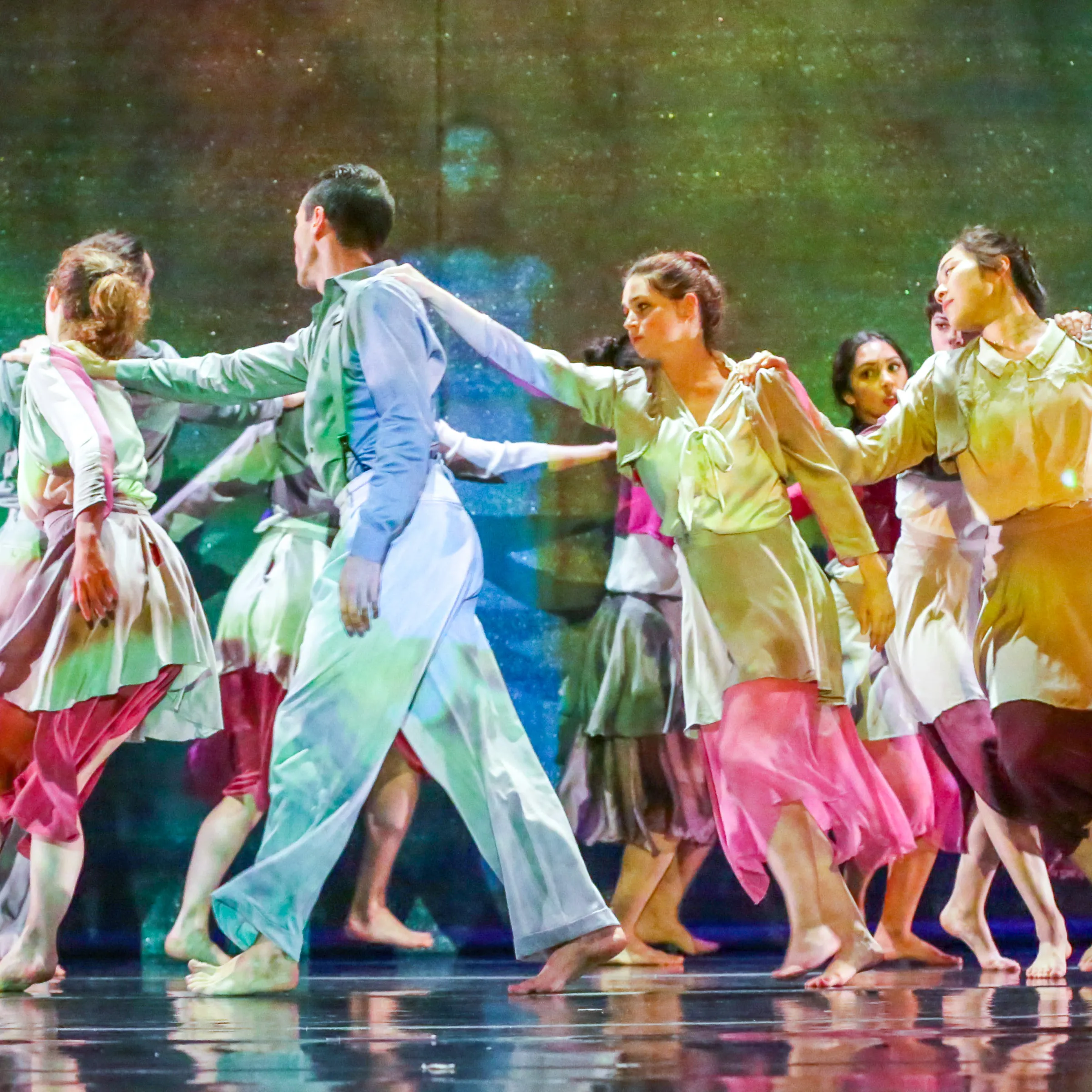 Dancers performing in Living in the Tempest
